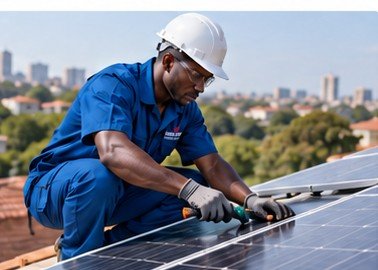 Shan Crown technician installing a rooftop solar panel